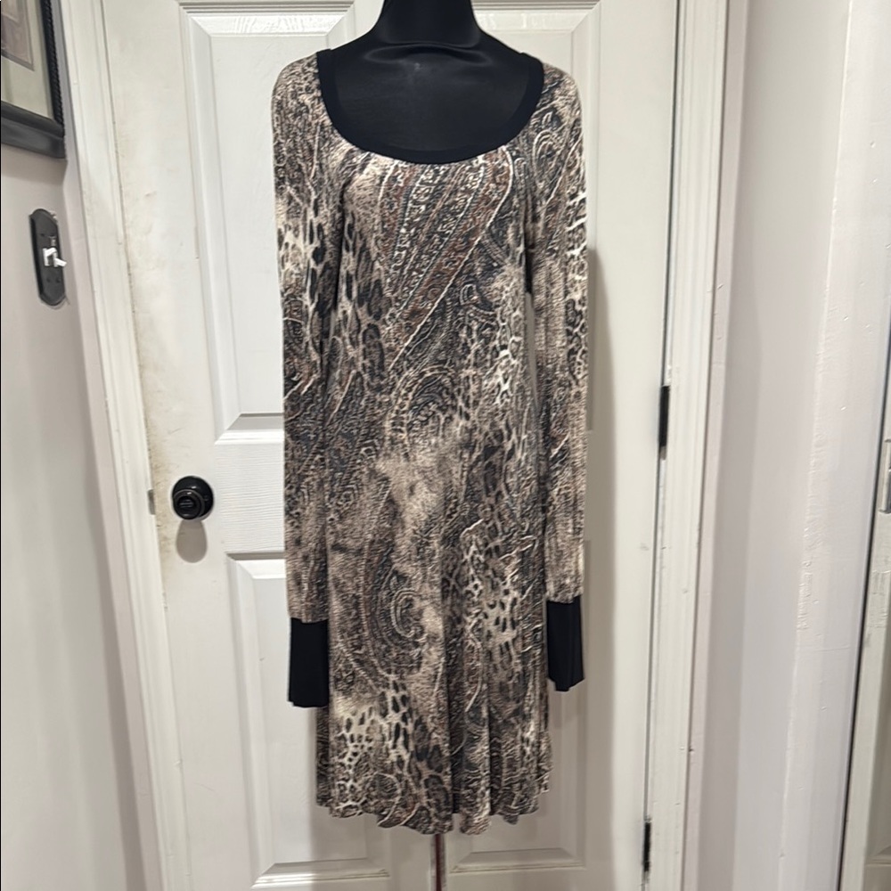Karen Kane Brown and Black Paisley Print Long Sleeve Dress size XL